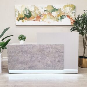 Jade Plus Reception desk (Elemental Concrete + Matte White)