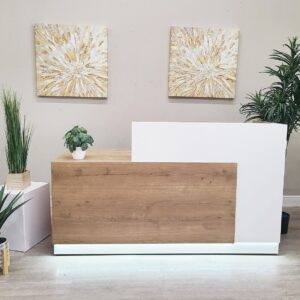 Jade Plus Reception desk ( Matte White and Planked Urban)